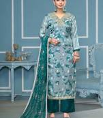 Multicolor hand embroidery organza semi stitched churidar dress-materials