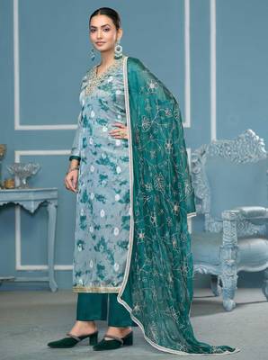 Multicolor hand embroidery organza churidar dress-materials 2