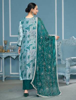 Multicolor hand embroidery organza churidar dress-materials 3