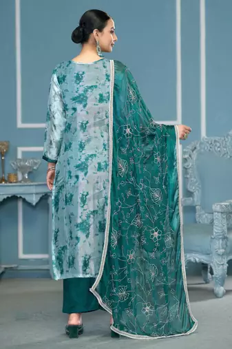 Multicolor hand embroidery organza churidar dress-materials