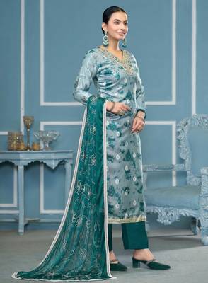 Multicolor hand embroidery organza churidar dress-materials 4