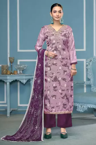 Multicolor hand embroidery organza semi stitched churidar dress-materials