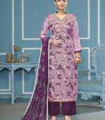 Multicolor hand embroidery organza semi stitched churidar dress-materials