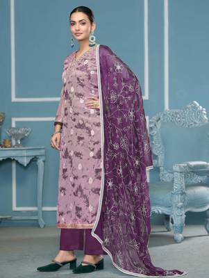 Multicolor hand embroidery organza churidar dress-materials 2
