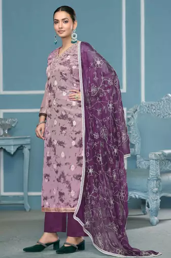 Multicolor hand embroidery organza churidar dress-materials
