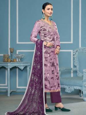 Multicolor hand embroidery organza churidar dress-materials 4