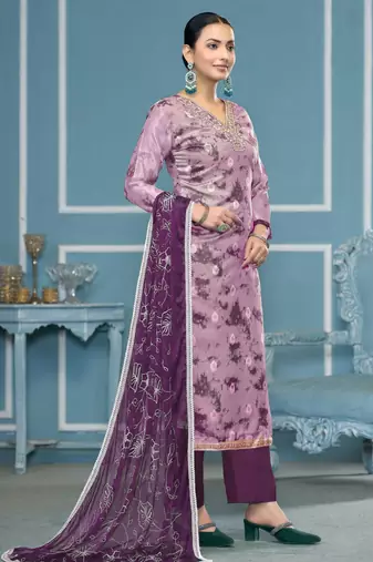 Multicolor hand embroidery organza churidar dress-materials