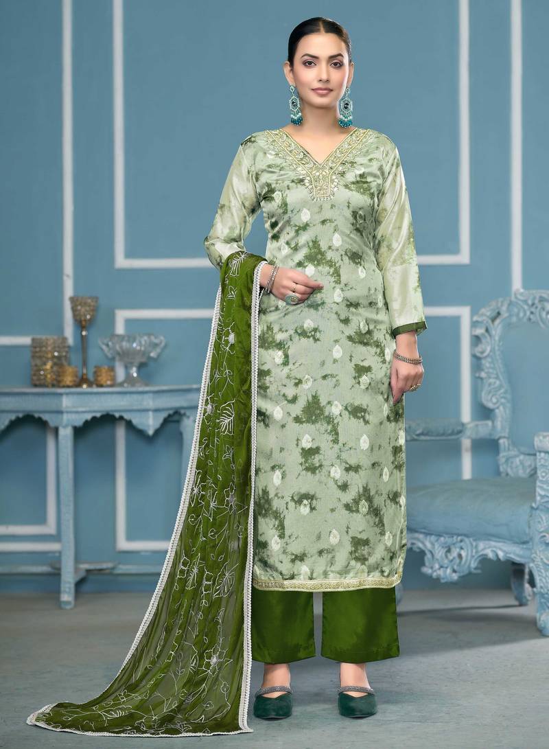 Multicolor hand embroidery organza semi stitched churidar dress-materials