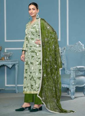Multicolor hand embroidery organza churidar dress-materials 2