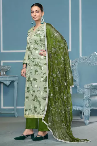Multicolor hand embroidery organza churidar dress-materials