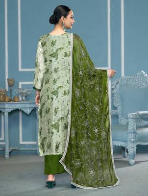 Multicolor hand embroidery organza churidar dress-materials 3