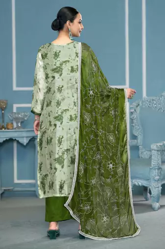 Multicolor hand embroidery organza churidar dress-materials