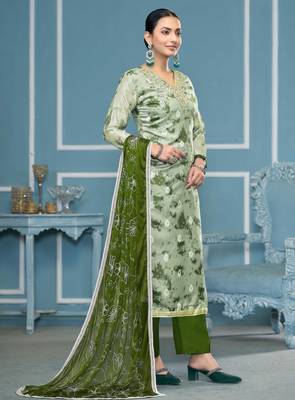 Multicolor hand embroidery organza churidar dress-materials 4
