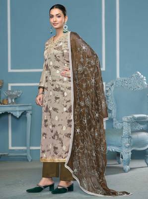 Multicolor hand embroidery organza churidar dress-materials 2