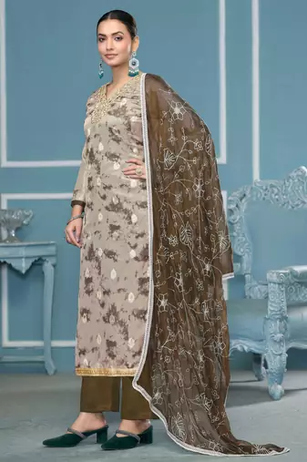 Multicolor hand embroidery organza churidar dress-materials