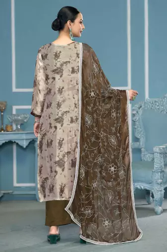 Multicolor hand embroidery organza churidar dress-materials