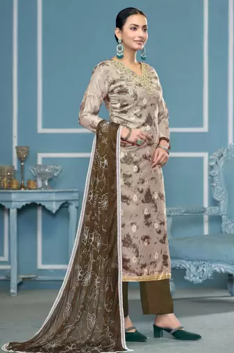 Multicolor hand embroidery organza churidar dress-materials