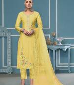 Light-yellow sequins cotton silk semi stitched churidar dress-materials
