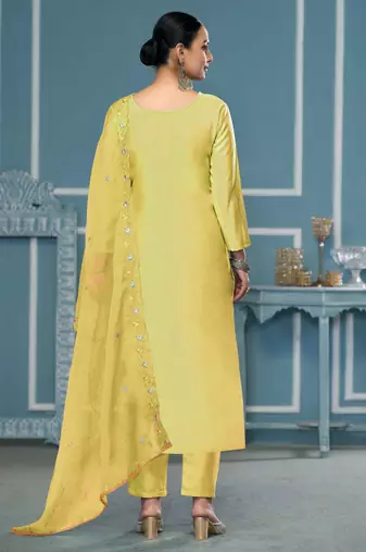 Light-yellow sequins cotton silk churidar dress-materials