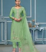 Light-green sequins cotton silk semi stitched churidar dress-materials