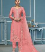 Peach sequins cotton silk semi stitched churidar dress-materials
