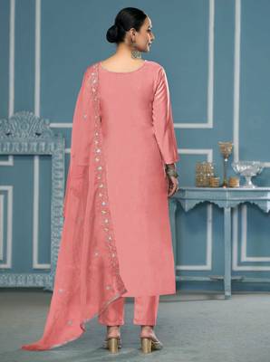 Peach sequins cotton silk churidar dress-materials 3