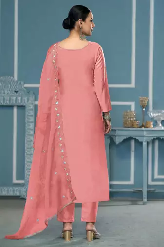 Peach sequins cotton silk churidar dress-materials