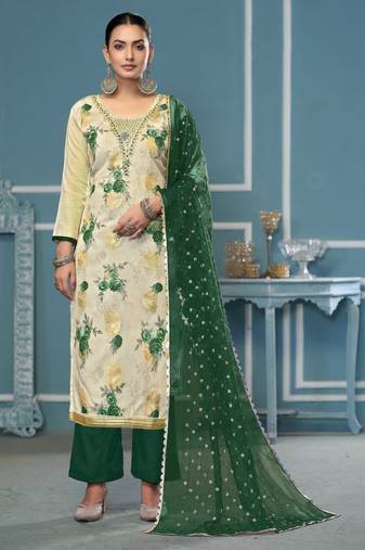 Multicolor hand embroidery viscose semi stitched churidar dress-materials