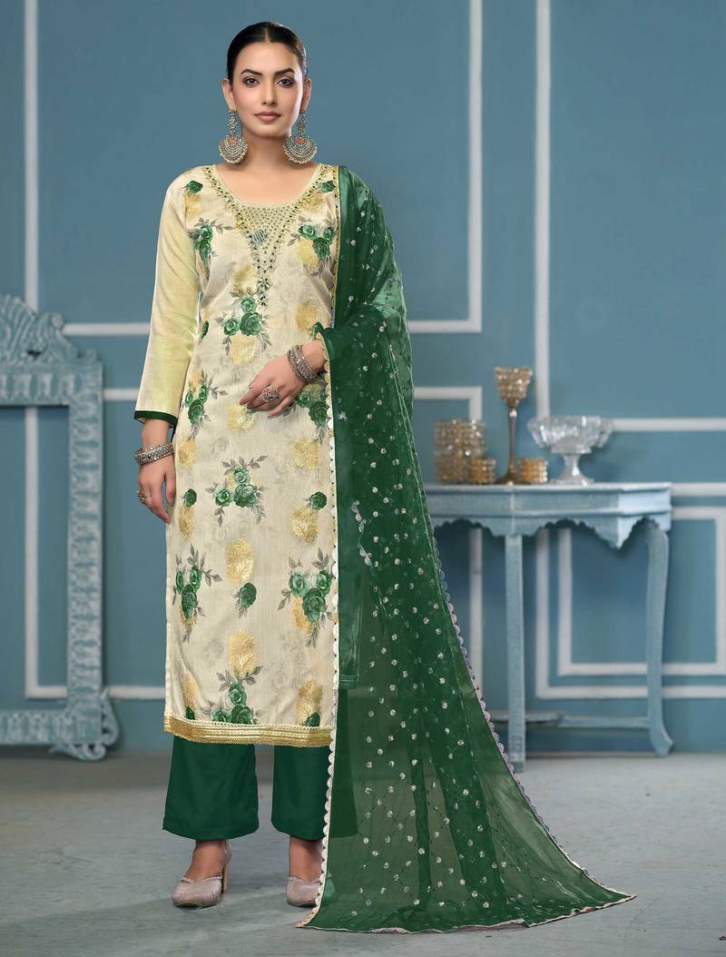 Multicolor hand embroidery viscose semi stitched churidar dress-materials