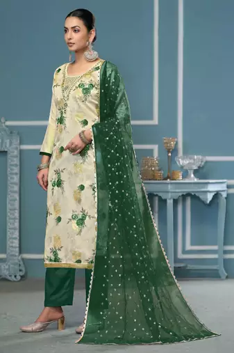 Multicolor hand embroidery viscose churidar dress-materials