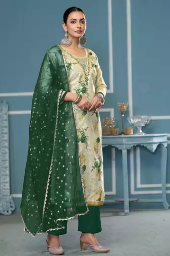 Multicolor hand embroidery viscose churidar dress-materials