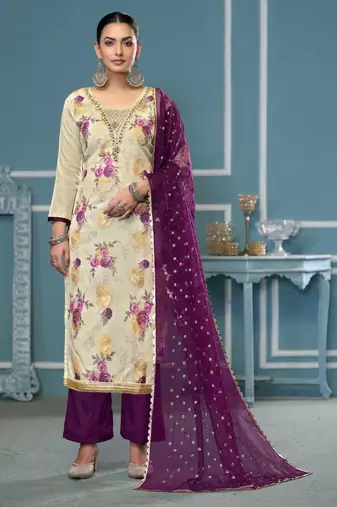 Multicolor hand embroidery viscose semi stitched churidar dress-materials