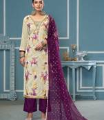 Multicolor hand embroidery viscose semi stitched churidar dress-materials