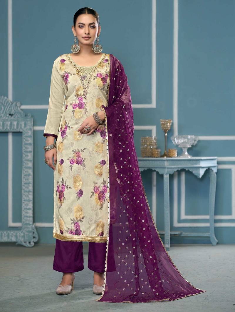Multicolor hand embroidery viscose semi stitched churidar dress-materials