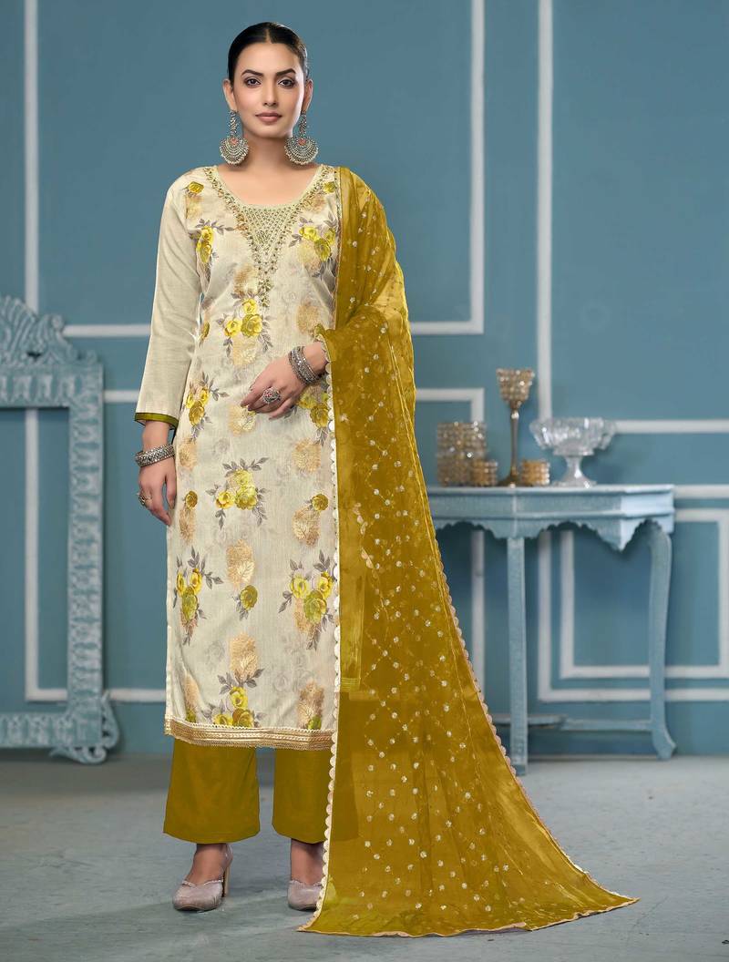 Multicolor hand embroidery viscose semi stitched churidar dress-materials
