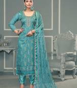 Sea-green sequins organza semi stitched churidar dress-materials