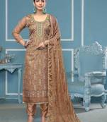 Beige sequins organza semi stitched churidar dress-materials