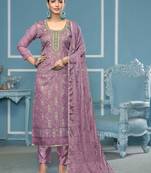 Lavender sequins organza semi stitched churidar dress-materials