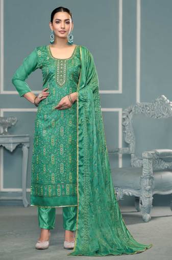 Light-green sequins organza semi stitched churidar dress-materials