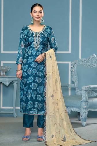 Blue woven viscose semi stitched churidar dress-materials