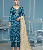 Blue woven viscose semi stitched churidar dress-materials