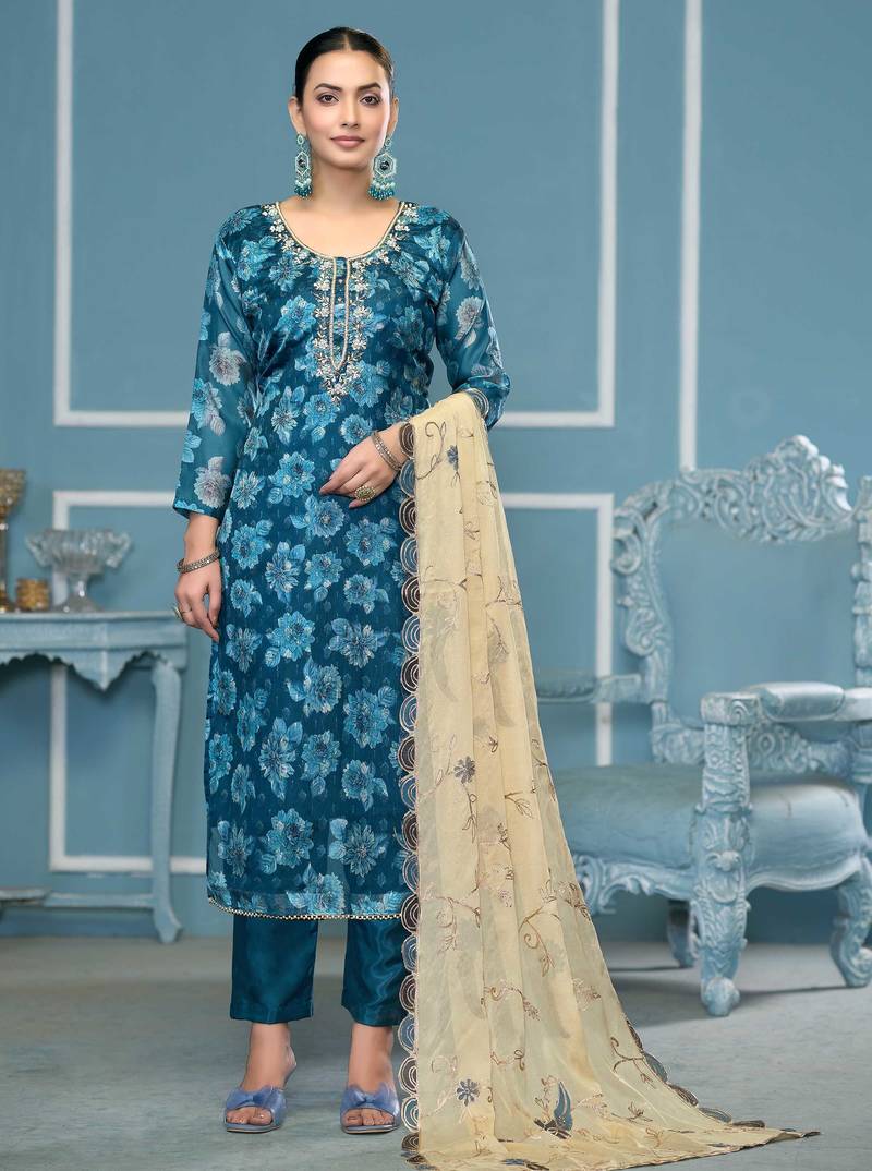Blue woven viscose semi stitched churidar dress-materials