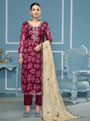 Magenta woven viscose churidar dress-materials 1