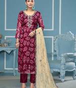 Magenta woven viscose semi stitched churidar dress-materials