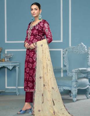 Magenta woven viscose churidar dress-materials 2