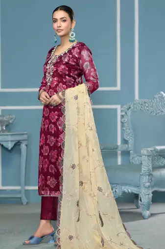 Magenta woven viscose churidar dress-materials