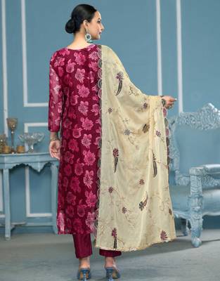 Magenta woven viscose churidar dress-materials 3