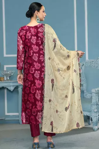 Magenta woven viscose churidar dress-materials