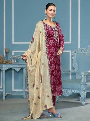 Magenta woven viscose churidar dress-materials 4