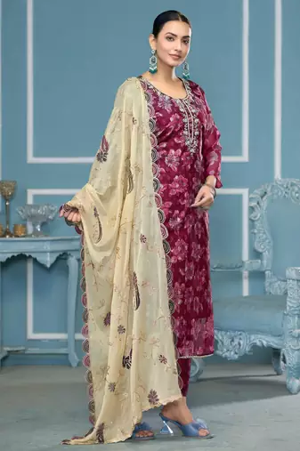 Magenta woven viscose churidar dress-materials